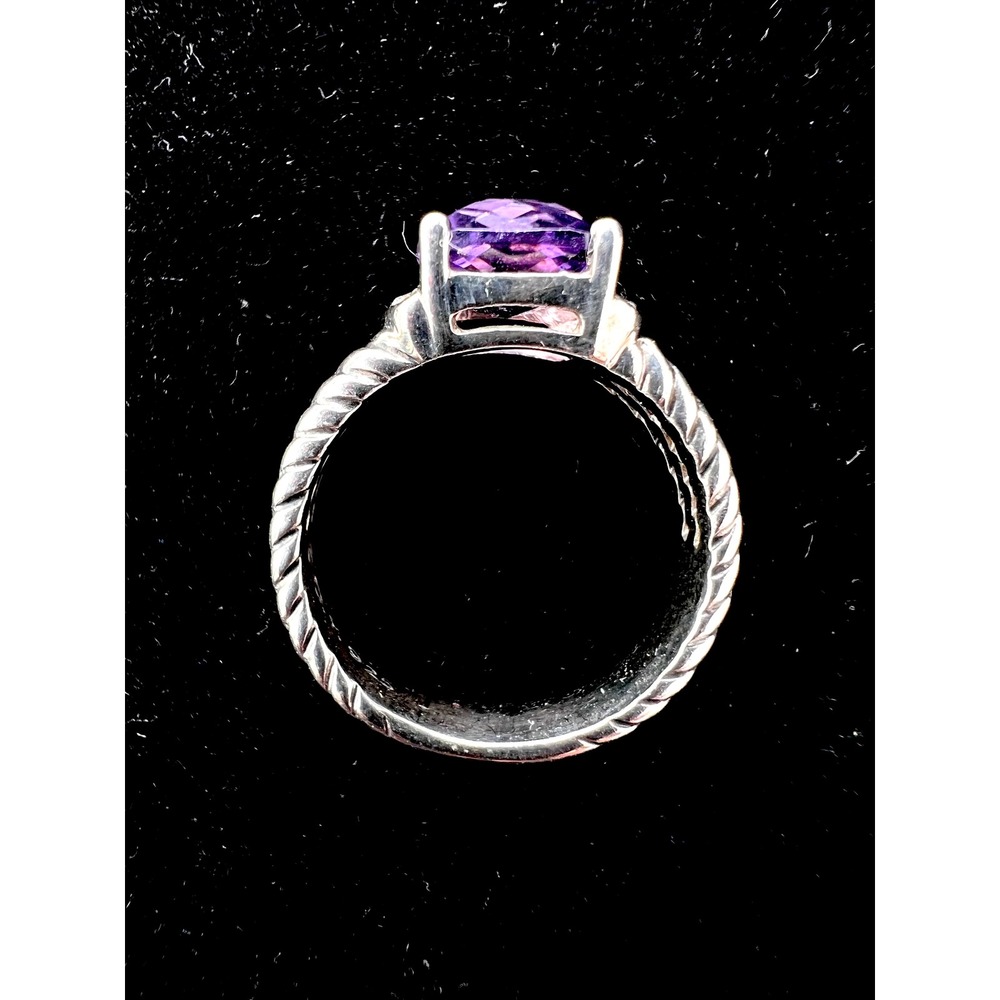 David Yurman Sterling Silver Petite Wheaton Amethyst & Pave Diamond Ring Sz 7 - Picture 4 of 9